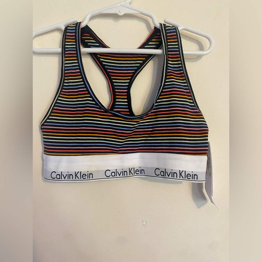 Calvin Klein NEW Multicolor Rainbow Striped Bralette / sports bra XS unlined